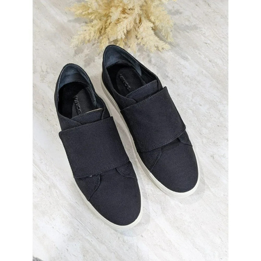 NIB Vince Blair Velcro Women's Black Canvas Sneaker Size 11M (MSRP $225)